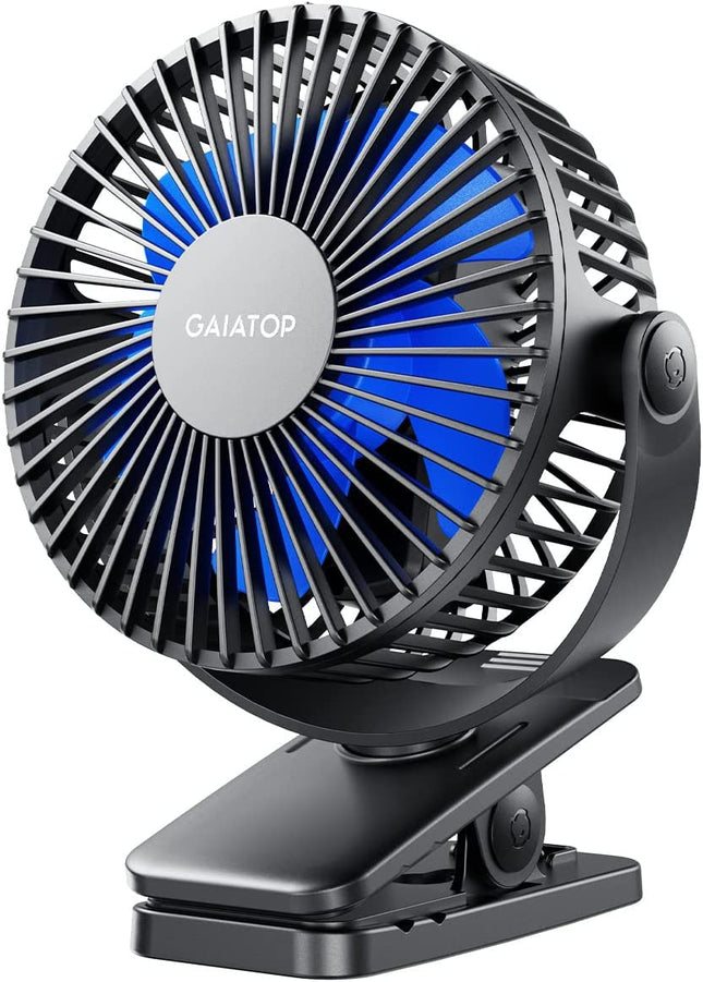 Portable Clip on Fan Battery Operated, Small Powerful 3 Speed Quiet 360° Rotate, USB Rechargeable Mini Personal Cooling Fan for Desk Table Home Office Stroller Camping Women Gifts Black Blue