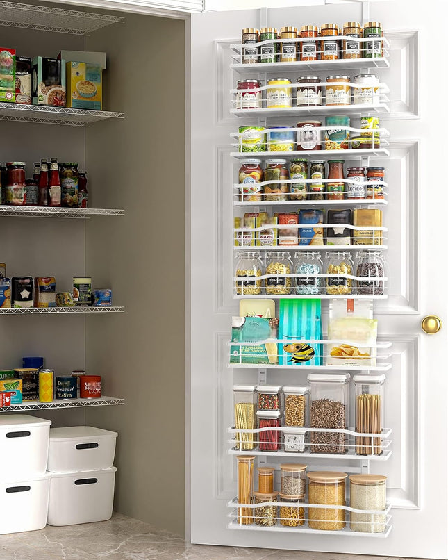 White 9-Tier over the Door Pantry Organizer, Pantry Organization and Storage, Metal Hanging Spice Rack Shelves Door, Home & Kitchen Essentials, Laundry Room Bathroom Organization