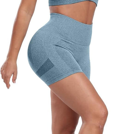 Workout Shorts Sets for Women, High Waisted Gym Butt Lifting Scrunch Butt Seamless Shorts