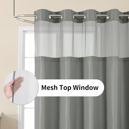 No Hook Shower Curtain with Snap in Fabric Liner, Waffle Weave Heavy Duty Thick Shower Curtains with Mesh Top Window, Hotel Style Waterproof Bathroom Curtain Set, 72 X 75 Inch, Grey