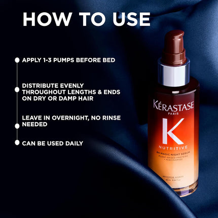 Kerastase Nutritive 8H Magic Night Serum - Overnight Treatment for Dry Hair, Enhances Shine, Nourishes and Reduces Frizz, with Plant-Based Proteins, for All Hair Types