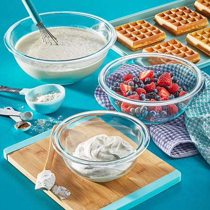 Essentials (3-Piece) Glass Mixing Bowls Set for Prepping, Baking and Cooking, Preheated Oven, Dishwasher, Freezer, and Microwave Safe