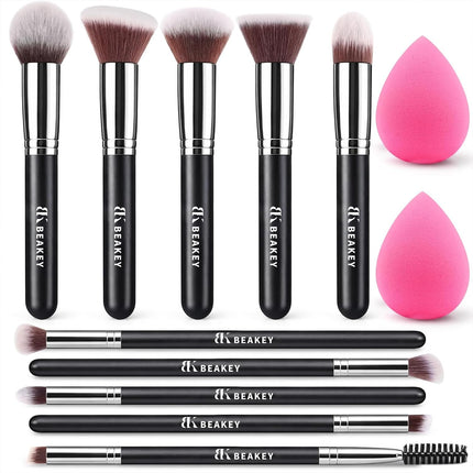 Makeup Brushes Set, Professional Foundation Eyeshadow Concealer Blush Powder Bronzer Applicator, 2 Blender Sponge with Beauty Paper Case