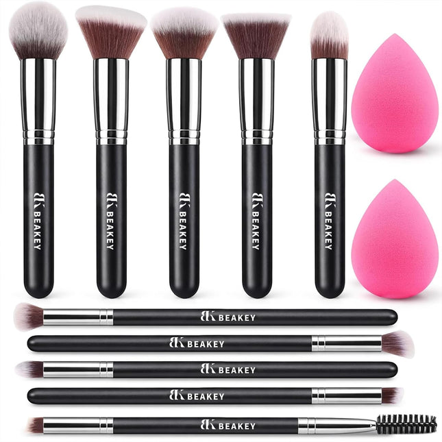 Makeup Brushes Set, Professional Foundation Eyeshadow Concealer Blush Powder Bronzer Applicator, 2 Blender Sponge with Beauty Paper Case