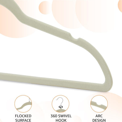 Slim Velvet Non-Slip Space Saving Suit Clothes Hangers, Closet Organizer, Ivory/Beige, 30-Pack