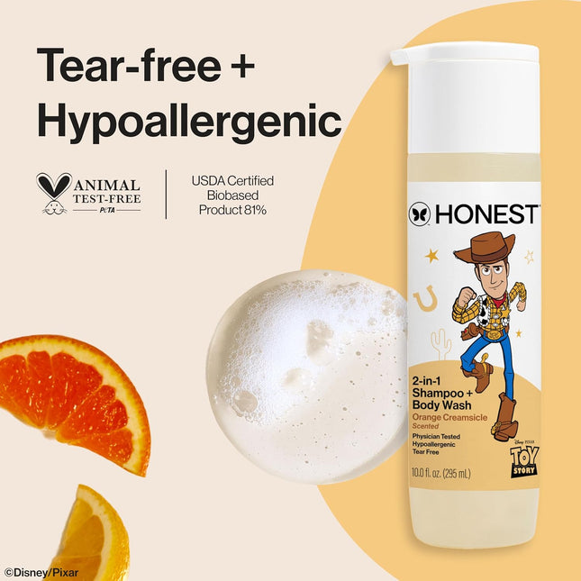 The Honest Company Cleansing 2-In-1 Shampoo + Body Wash, Gentle on Skin, Dermatologist Tested, Tear Free, Hypoallergenic, Disney and Pixar'S Toy Story, Orange Creamsicle