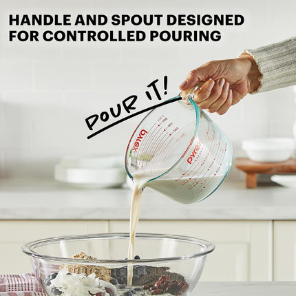 Essentials (3-Pack) Glass Measuring Cups Set, (1, 2 & 4 Cup) Measuring Cups for Prepping, Baking and Cooking, Preheated Oven, Dishwasher, Freezer, and Microwave Safe