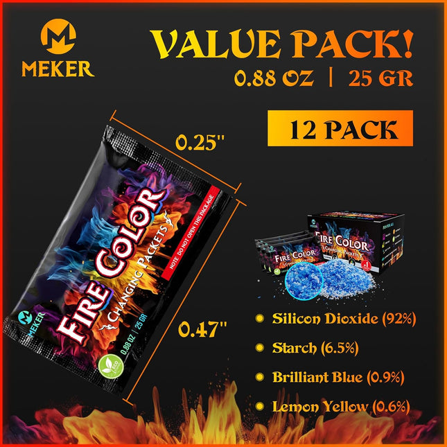 Fire Color Changing Packets - Fire Pit, Campfires, Outdoor Fireplaces, Bonfire - Magic Colorful Changing Fire - Perfect Fire Camping Accessories for Kids & Adults (12 Pack)