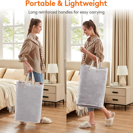 2 Pack Laundry Basket 80L Each, Collapsible Clothes Hamper with Reinforced Handles, Freestanding Waterproof Design for Bedroom and Laundry Room, Grey 160L Total