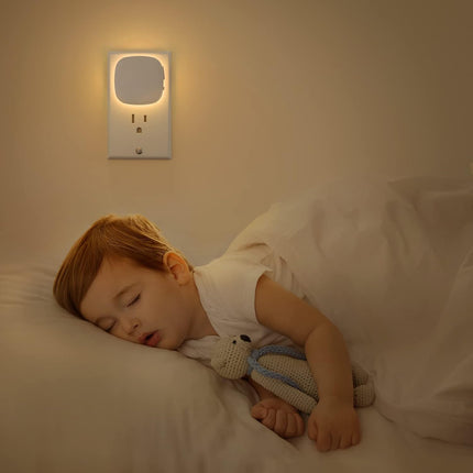Plug-In LED Backlit Night Light with Motion Sensor & Dusk to Dawn Sensor, 2200K Soft Warm White Nightlight with 1-50Lm Dimmable Brightness for Adults & Kids' Bedroom, Bathroom, Hallway (4 Packs)
