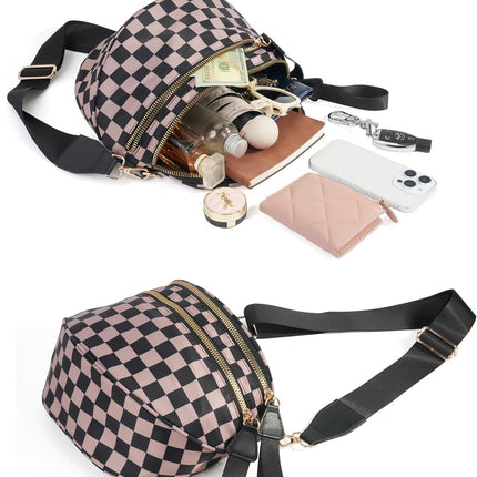 Spacious Checkered Nylon Crossbody Bag Bum Bag Handbags Wallets for Women