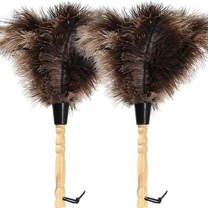 Ostrich Feather Duster 14 Inch Feather Duster Fluffy Natural Genuine Ostrich Feathers with Wooden Handle and Eco-Friendly Reusable Handheld Ostrich Feather Duster for Cleaning Supplies