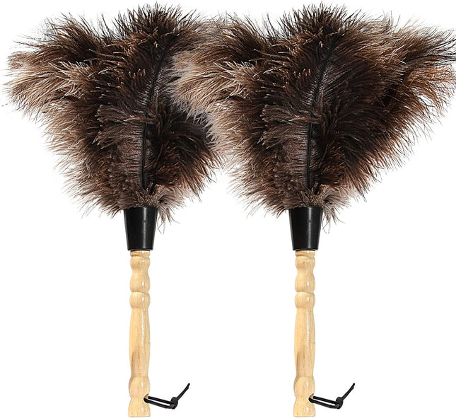 Ostrich Feather Duster 14 Inch Feather Duster Fluffy Natural Genuine Ostrich Feathers with Wooden Handle and Eco-Friendly Reusable Handheld Ostrich Feather Duster for Cleaning Supplies