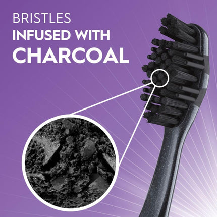 3D White Charcoal Manual Toothbrush, 2-Pack, Medium Bristles, Teeth Whitening Brushes for Adults
