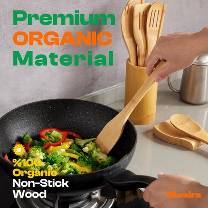 Bamboo Cooking Spoons 6-Piece – Wooden Cooking Utensils Set with Wooden Spoons for Cooking & Spatulas Wooden Utensil Sets – Premium Kitchen Utensils Set – Durable First Apartment Essentials