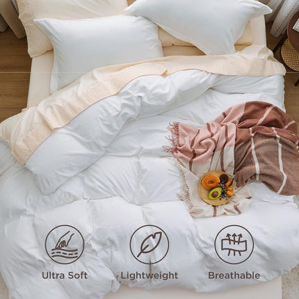 Bedsure White Duvet Cover Queen Size - 3 Pieces Prewashed Cotton-Like Polyester Extra Soft Bedding Set, Includes 1 Duvet Cover 90X90 Inches with Zipper Closure & 2 Pillow Shams, Comforter Not Included