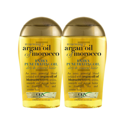 OGX Renewing + Argan Oil of Morocco Hair Oil, Extra Strength Penetrating Serum Treatment for Dry, Damaged, Frizzy, Curly & Coarse Hair, Cold-Pressed Argan Oil, Shine, 3.3 Fl Oz