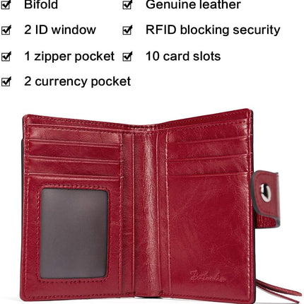 Women Leather Wallet RFID Blocking Bifold Zipper Pocket Wallet Card Case Purse with ID Window