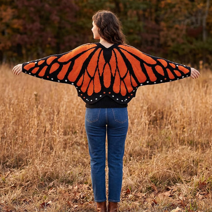 Women'S Monarch Butterfly Wing Cropped Cardigan Sweater Halloween Costume