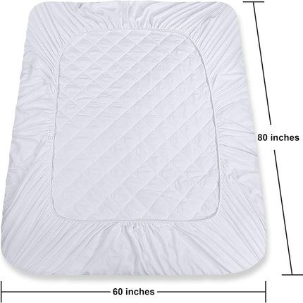 Quilted Fitted Mattress Pad, Queen Mattress Protector Topper with Deep Pocket Stretches up to 16 Inches, Machine Washable Mattress Cover by  (White)