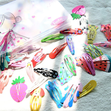 Hair Clips for Girls,100 Pcs No Slip Metal Snap, Barrettes for Kids Teens Women, Cute Candy Color Cartoon Design Hair Pins (Animals Fruits Crowns Stars)