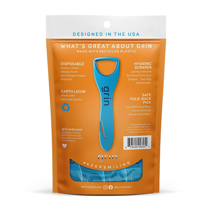 Tongue Cleaner, 32 Count, Disposable Tongue Cleaner, Hygienic Scraper, Recycled Plastic, Clean Tongue, Promote Fresh Breath, Includes Safe Fold- Back Tooth Pick