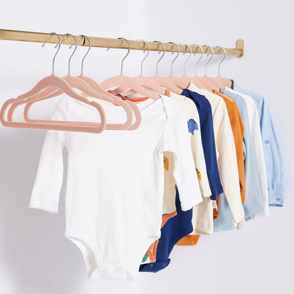 Kids Space Saving Velvet Non-Slip Clothes Hangers with Shoulder Notches for Infant and Toddler, 11.6", Blush, 50-Pack
