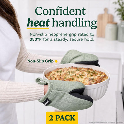 2-Pack Mini Oven Mitts, Heat-Resistant Cotton-Lined Oven Gloves with Non-Slip Neoprene Grip for Baking & Cooking