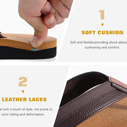 Men'S Yoga Mat Leather Flip Flops with Arch Support Comfortable Cushion Walking Thong Sandals Slip on Indoor Outdoor