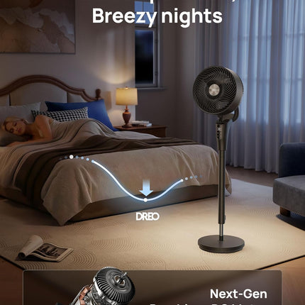 DREO Oscillating Standing Fan – Adjustable Pedestal Air Circulator with Remote Control