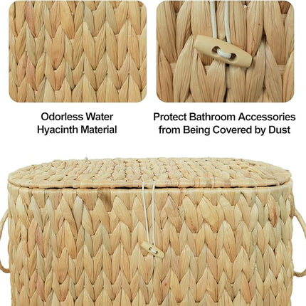 Wicker Toilet Paper Basket with Lid – Natural Rattan Bathroom Storage Organizer for 6 Rolls