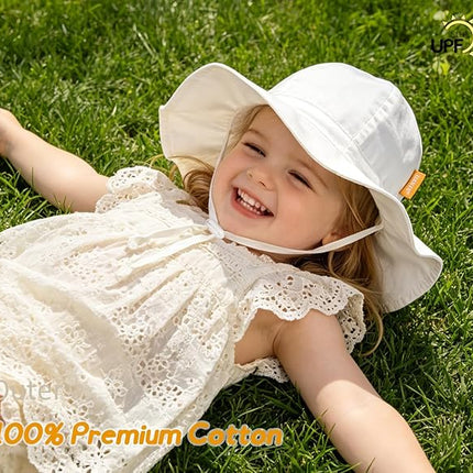 Baby Girl UPF 50+ Sun Hat – Adjustable Wide Brim Bucket Hat for Toddlers & Kids Outdoor Beach Protection