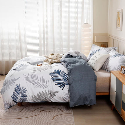 100% Cotton Duvet Cover Set – Soft Leaf Pattern Comforter Cover Bedding Set with 1 Duvet Cover & 2 Pillow Shams, Breathable All-Season Bedding