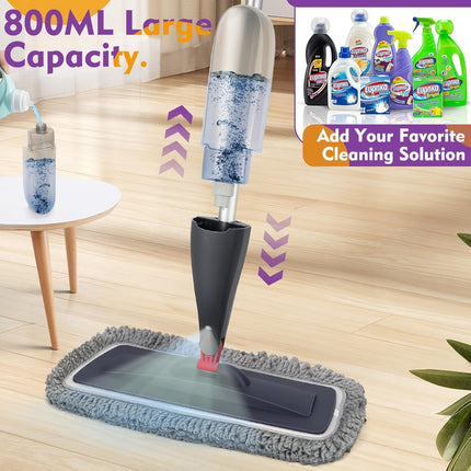 Spray Mop for Hardwood & Tile Floors, Wet Dry Floor Mop with 800 mL Refillable Spray Bottle, 3 Washable Microfiber Pads, Reusable Dust Mop for Wood, Laminate, Vinyl & Home Cleaning