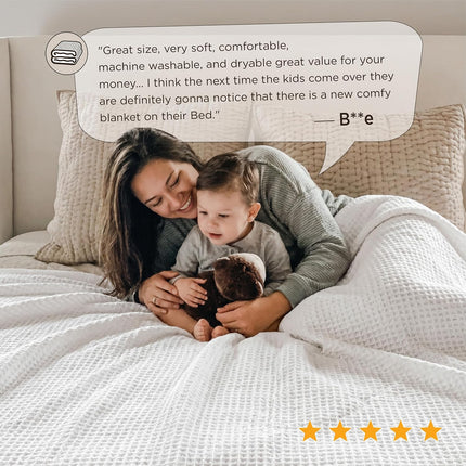 Bedsure 100% Cotton Waffle Weave Blanket Queen Size – Soft Breathable Cooling Summer Blanket, Thick Cozy Bed Blanket for All Seasons, White, 90 x 90 Inches
