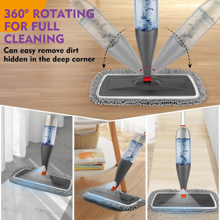 Spray Mop for Hardwood & Tile Floors, Wet Dry Floor Mop with 800 mL Refillable Spray Bottle, 3 Washable Microfiber Pads, Reusable Dust Mop for Wood, Laminate, Vinyl & Home Cleaning