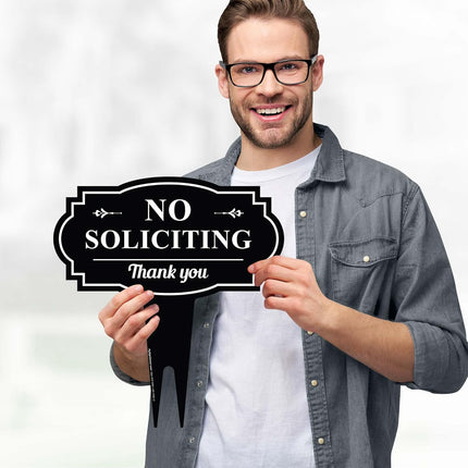 No Soliciting Yard Sign, 11 x 11 Inch Weatherproof Outdoor Lawn Sign, Rust-Resistant & Fade-Resistant with Ground Stake