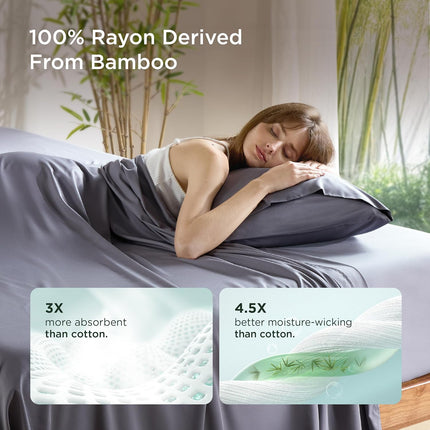 Bedsure Purewoven Bamboo Rayon Pillow Cases Queen Set of 2 – Cooling Pillowcases for Hot Sleepers, Silky Soft Pillow Covers with Envelope Closure, Dark Grey, 20 x 30 Inches