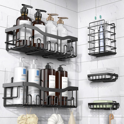 EUDELE Adhesive Shower Caddy, 5 Pack Rustproof Stainless Steel Bathroom Organizers, Large Capacity No-Drill Shower Shelves for Bathroom Storage & Home Organization