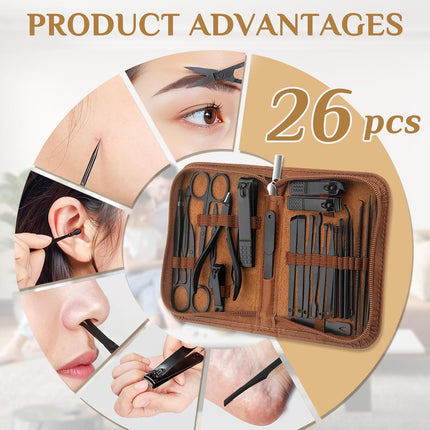 Professional 26-Piece Stainless Steel Manicure Set with Luxurious Travel Case - Ultimate Nail Care Kit