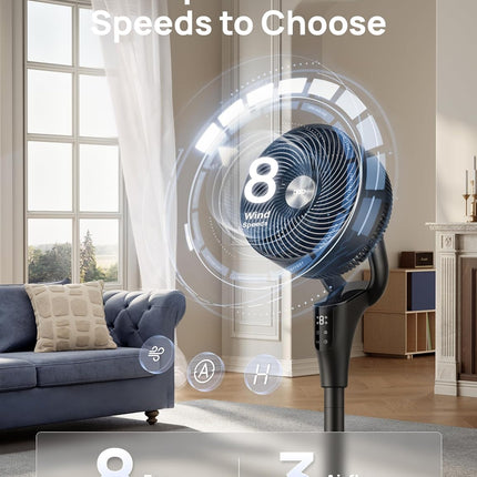 DREO Oscillating Standing Fan – Adjustable Pedestal Air Circulator with Remote Control