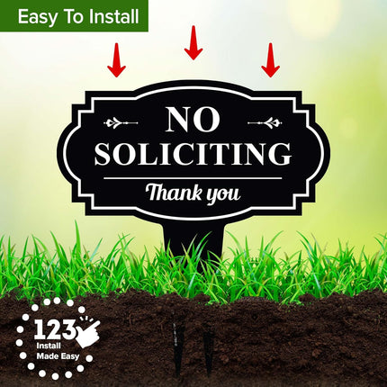 No Soliciting Yard Sign, 11 x 11 Inch Weatherproof Outdoor Lawn Sign, Rust-Resistant & Fade-Resistant with Ground Stake