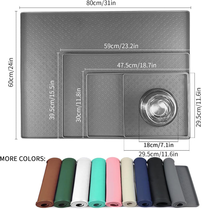 Silicone Pet Placemat for Dogs & Cats – 18" x 12" Waterproof Feeding Mat to Prevent Food & Water Spills (Grey)
