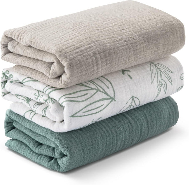 3-Pack Muslin Swaddle Blankets for Newborns – Soft Breathable Receiving Blankets, Large 38 x 40 Inch Baby Swaddle Wraps, Burp Cloths & Infant Essentials, Bright Colors