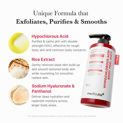 Body Peel Shot with Hypochlorous Acid | Gentle Body Exfoliating Serum for Dead Skin Cells, Rough Patches & Uneven Texture | Rice Extract, Panthenol for Hydrating & Smoothing Care | 9.46 Fl.Oz