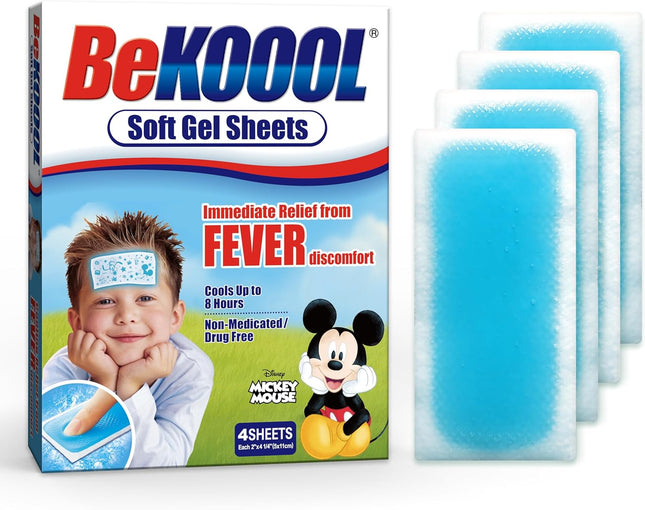 BeKOOL Cooling Gel Sheets for Kids – 4 Count Fever Relief Patches for Comfortable Cooling During Fever Discomfort