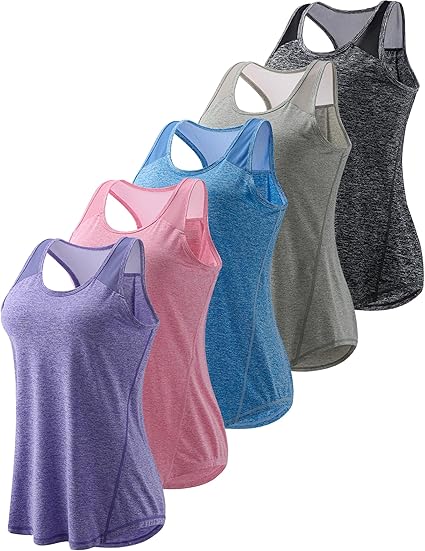 Women's 5-Pack Workout Tank Tops – Athletic Racerback Mesh Sleeveless Shirts for Yoga, Gym, Running & Fitness
