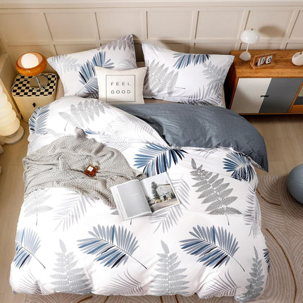 100% Cotton Duvet Cover Set – Soft Leaf Pattern Comforter Cover Bedding Set with 1 Duvet Cover & 2 Pillow Shams, Breathable All-Season Bedding