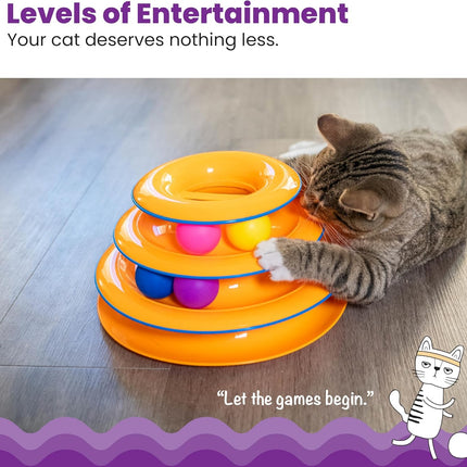 Tower of Tracks Cat Toy – 3-Level Track Tower with 6 Balls, Interactive Cat Toy for Indoor Enrichment
