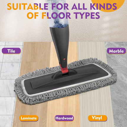 Spray Mop for Hardwood & Tile Floors, Wet Dry Floor Mop with 800 mL Refillable Spray Bottle, 3 Washable Microfiber Pads, Reusable Dust Mop for Wood, Laminate, Vinyl & Home Cleaning